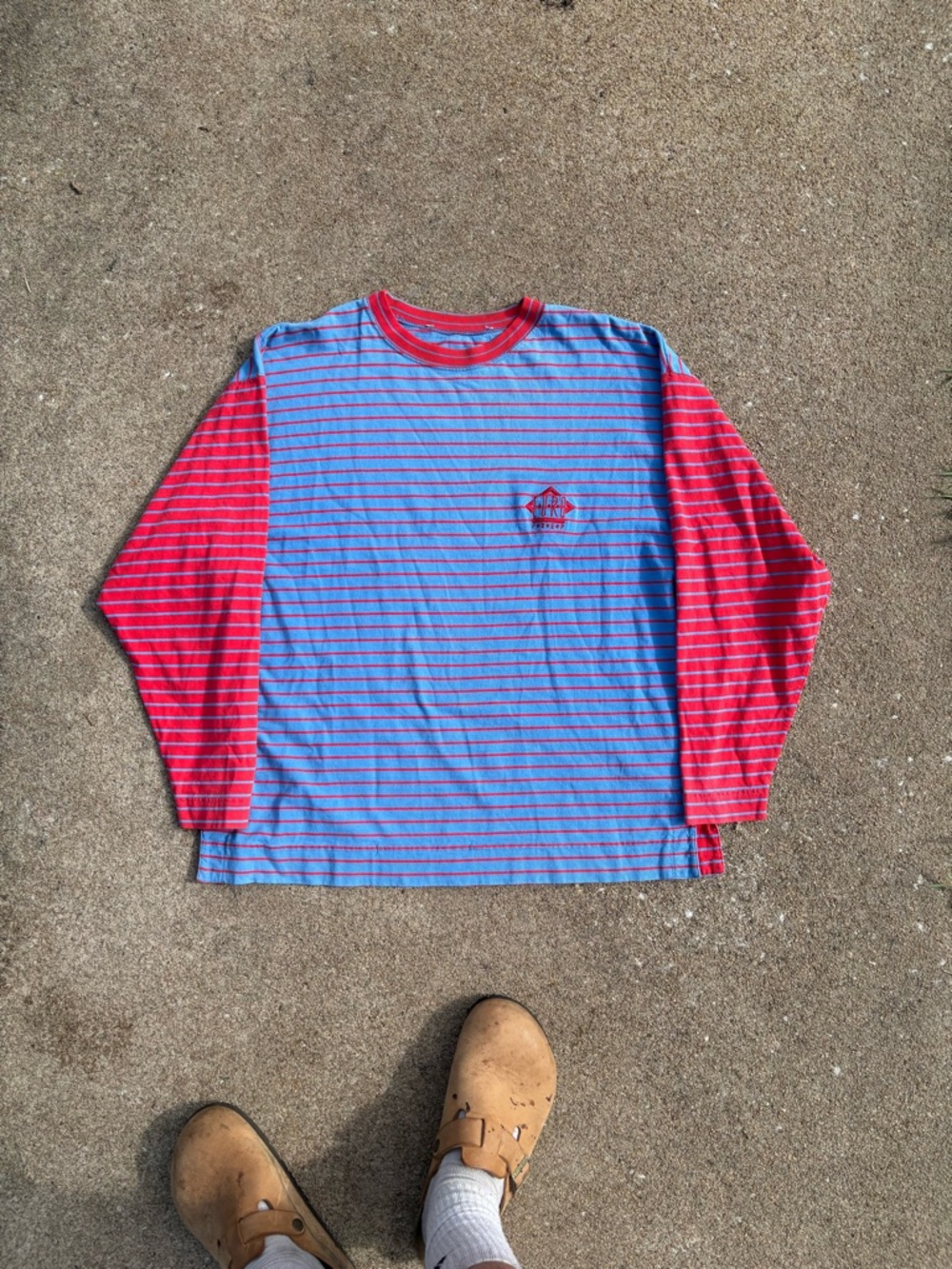 Euro Prep 90s blue and red striped long sleeve tee